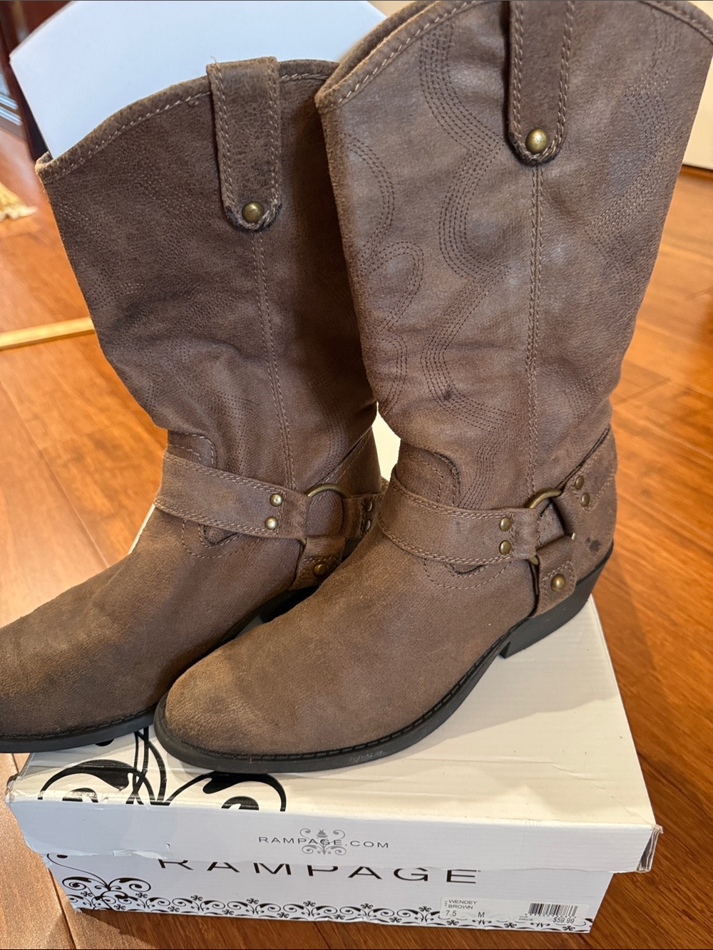 Rampage Brown Mid-Calf Harness Heeled Boots